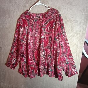 J.Jill Womens 3X Paisley Floral Long Sleeve Tiered Tunic Top Cottagecore Boho